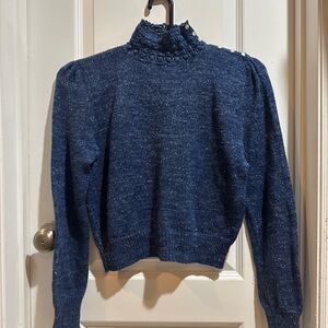Blue High-Neck Women's Wool Sweater